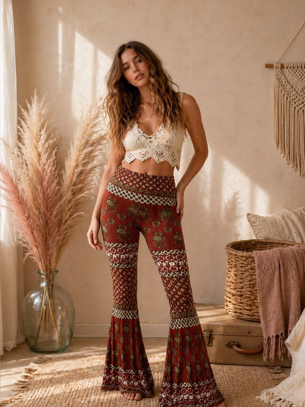 Anthropologie RAGA Bohemian Red Patterned Women's Pants